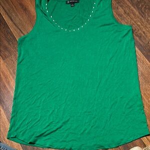 INC International Concepts Green Embellished Neckline Sleeveless Tank Top